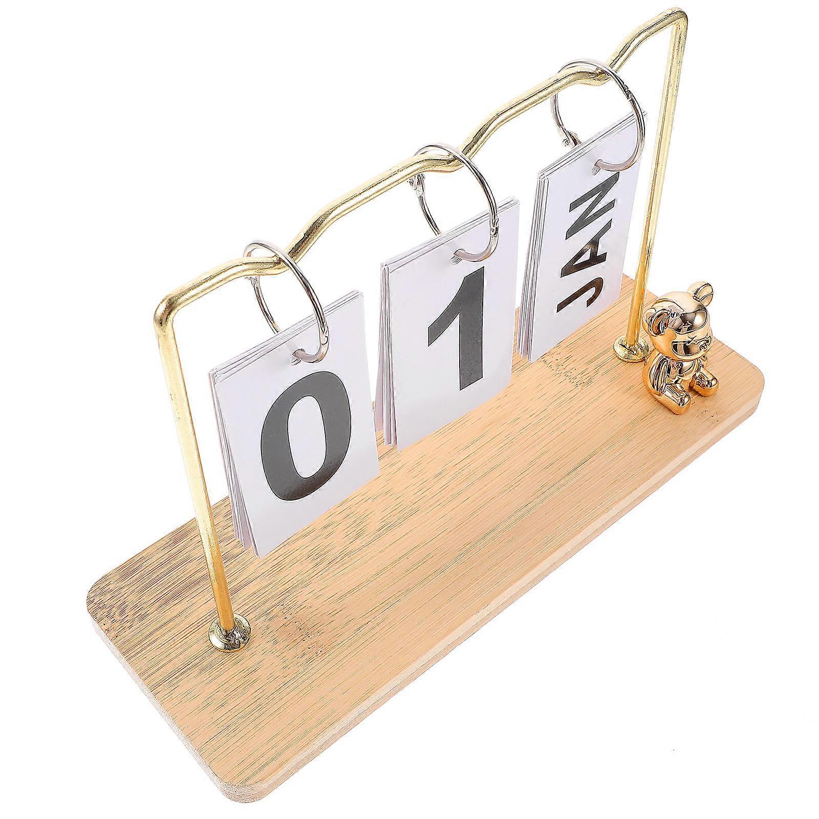 Perpetual Desk Calendar Wood Creative Calendar Classic Design Office Accessory 23.7X15.5X8.1CM Date Display 1Set