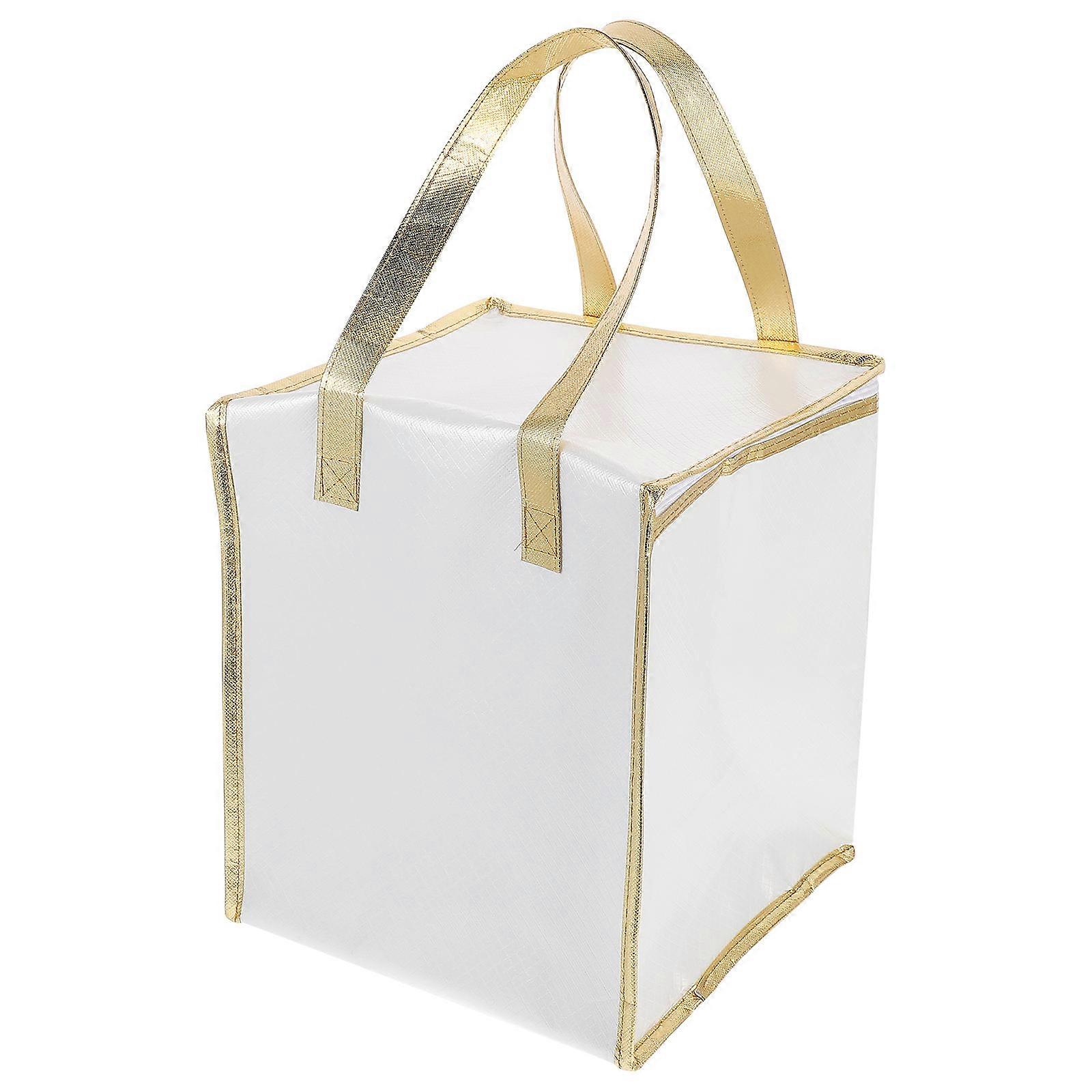 Portable Cake Storage Bag for Food Insulation White Composite Material with Handle and Zipper Design