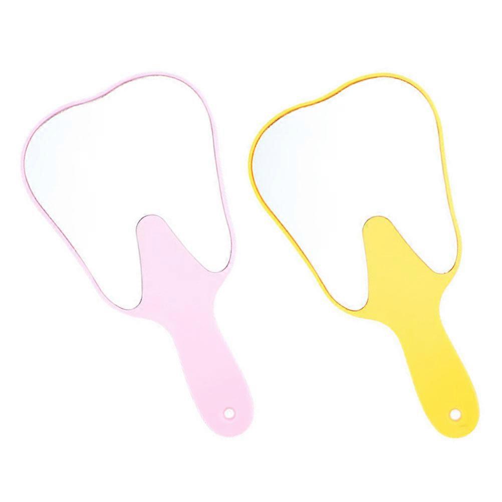 Lovely Tooth Shaped Handheld Mirrors 2Pcs Travel Makeup Essential For Assorted Color Long-lasting