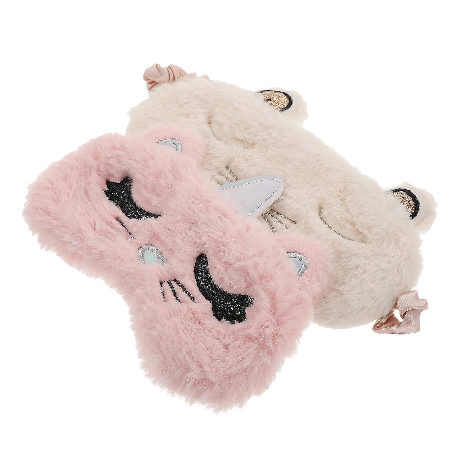 Sleeping Mask Light Block Relieve Eye Pressure Students Camping White Polyester 2Pcs