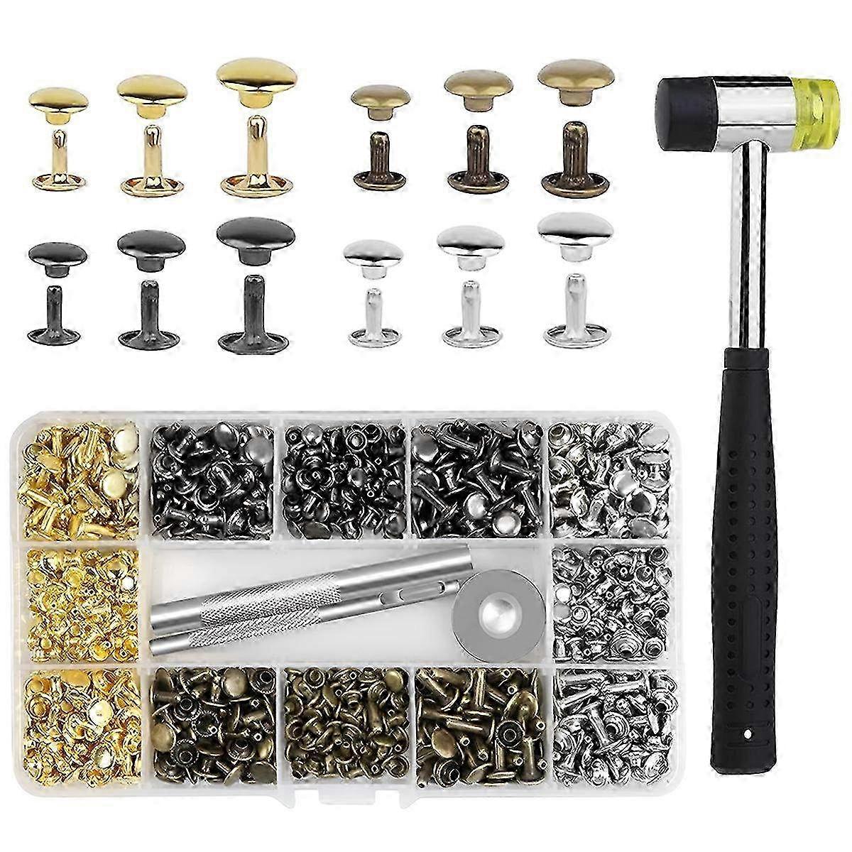 Double Cap Leather Rivet Set for DIY Crafts - 100-Piece Rivets Kit & Tools for Upholstery, Clothing & Accessory Projects