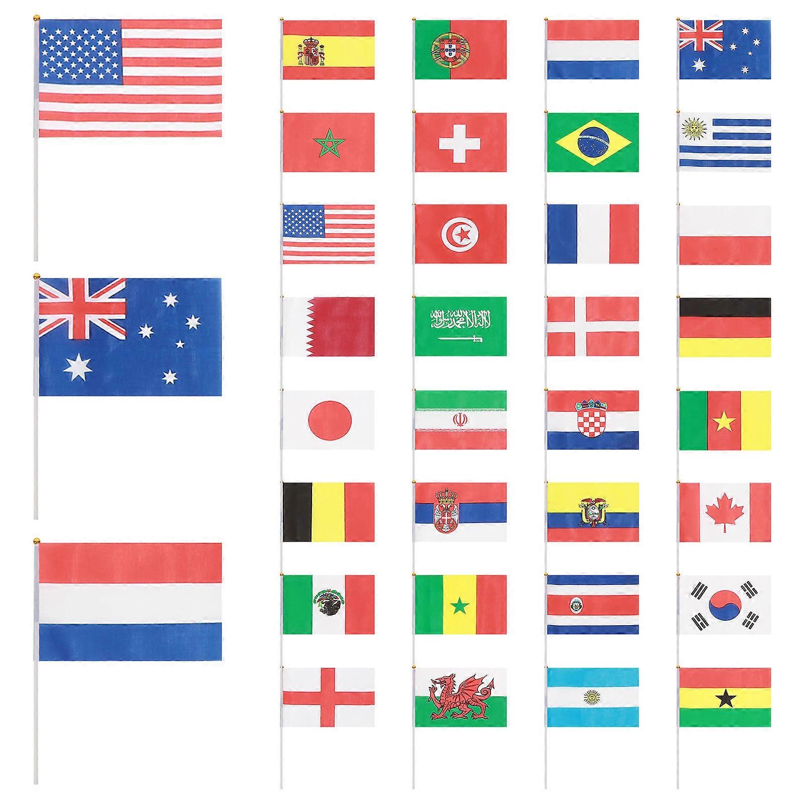 International Flags Hand Held 32PCS Assorted Mini Flags for Parades Desk Decorations Ideal for Parties and Events