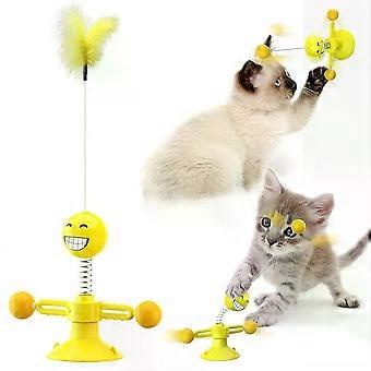Cat Toy Spring Cat Sucker Game Pet Flexible Teasing Stick Feather Rotating Training Toy for Outdoor Activities