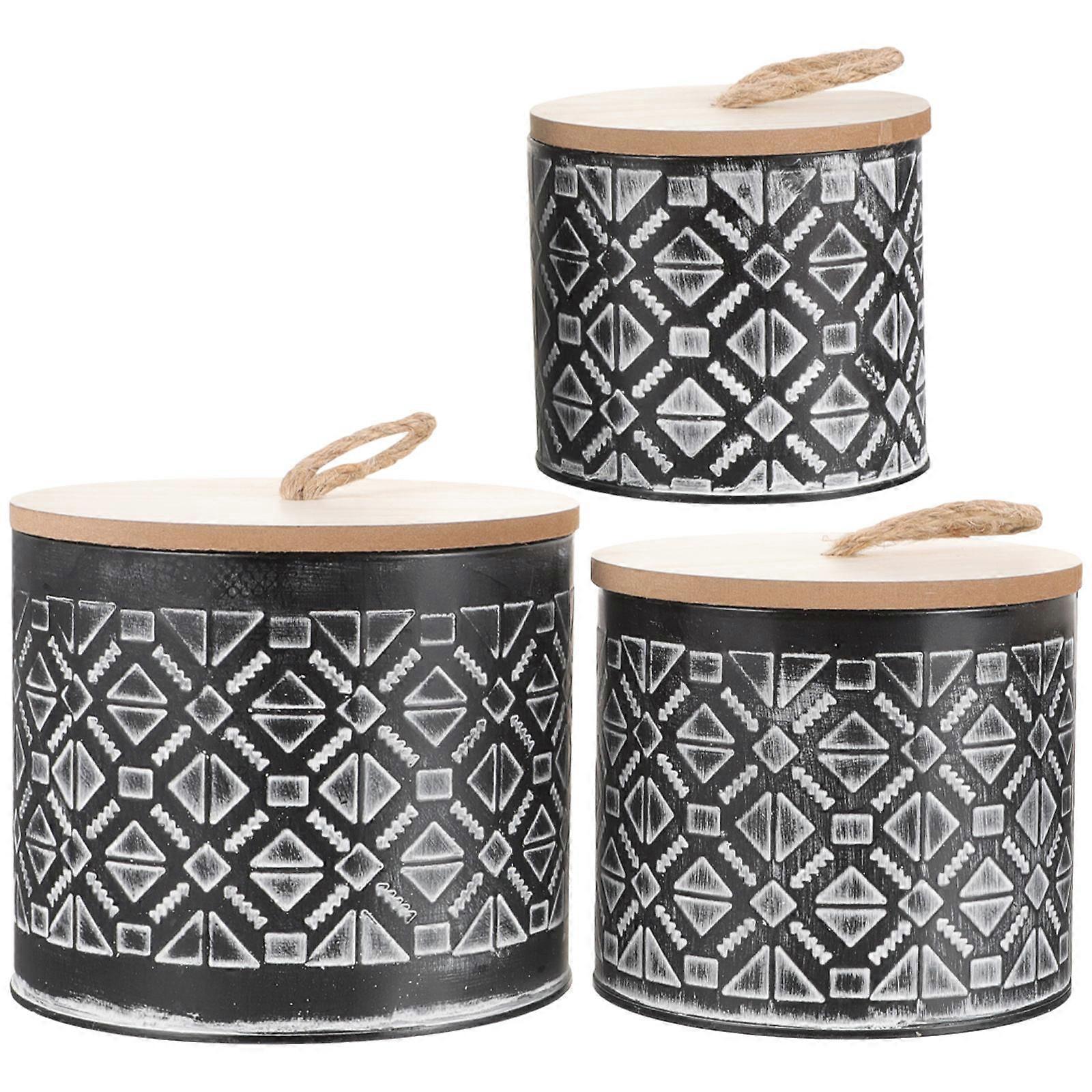 Iron Flowerpot 3Pcs Embossed Round Storage Bucket Designed For Gift Giving Assorted Color Featuring Sealing Functionality