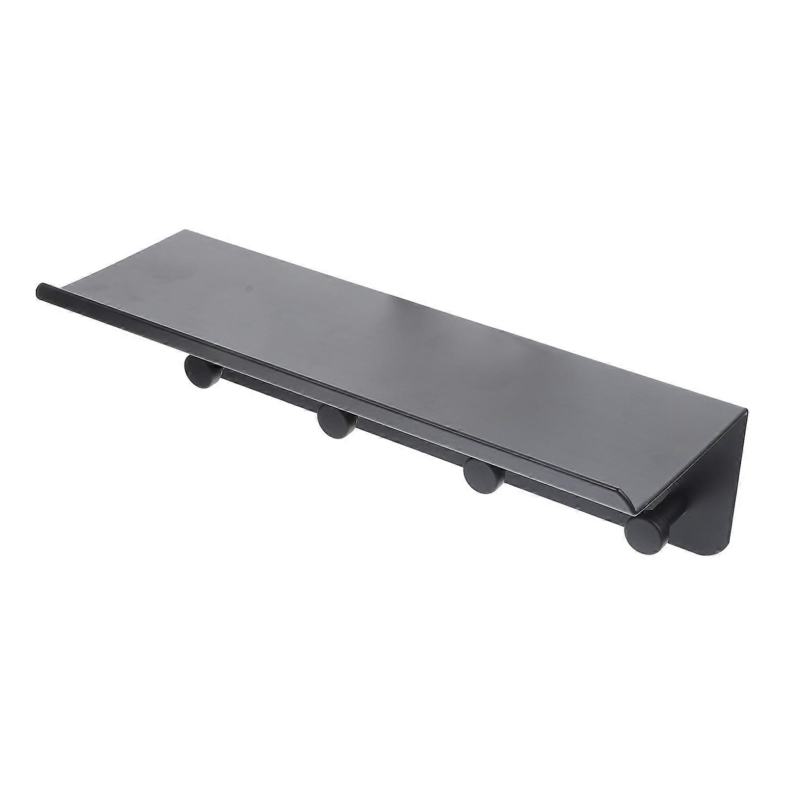 Bathroom Organization Wall-mounted Storage Rack Black Space Aluminum Shelf with Hooks for Home Use 1 Set