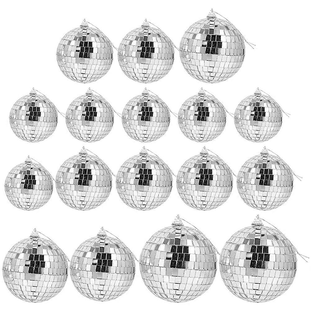 Mini Disco Baubles Xmas Tree Ball Decor Hanging Disco Ball Ornament Silver 10x10x10cm Reflective Decorative 17Pcs