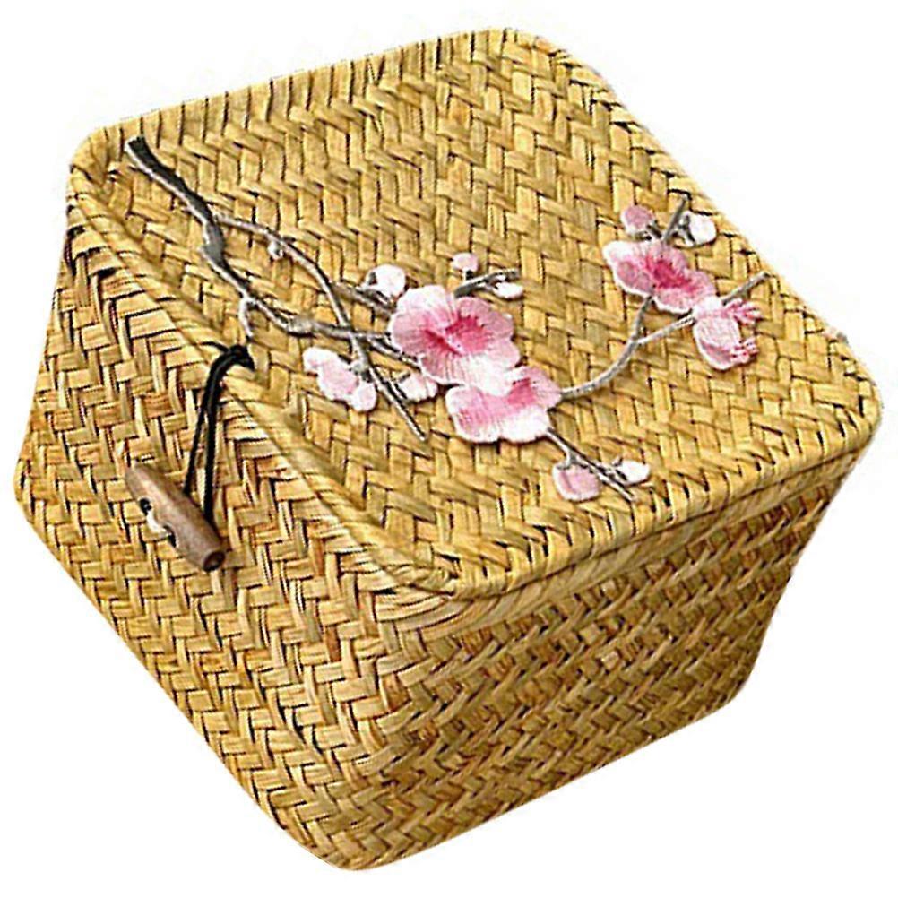 Woven Storage Basket with Lid – Durable Multi Functional Organizer for Home, Office, Tea Leaves & Miscellaneous Items – Blossom Design