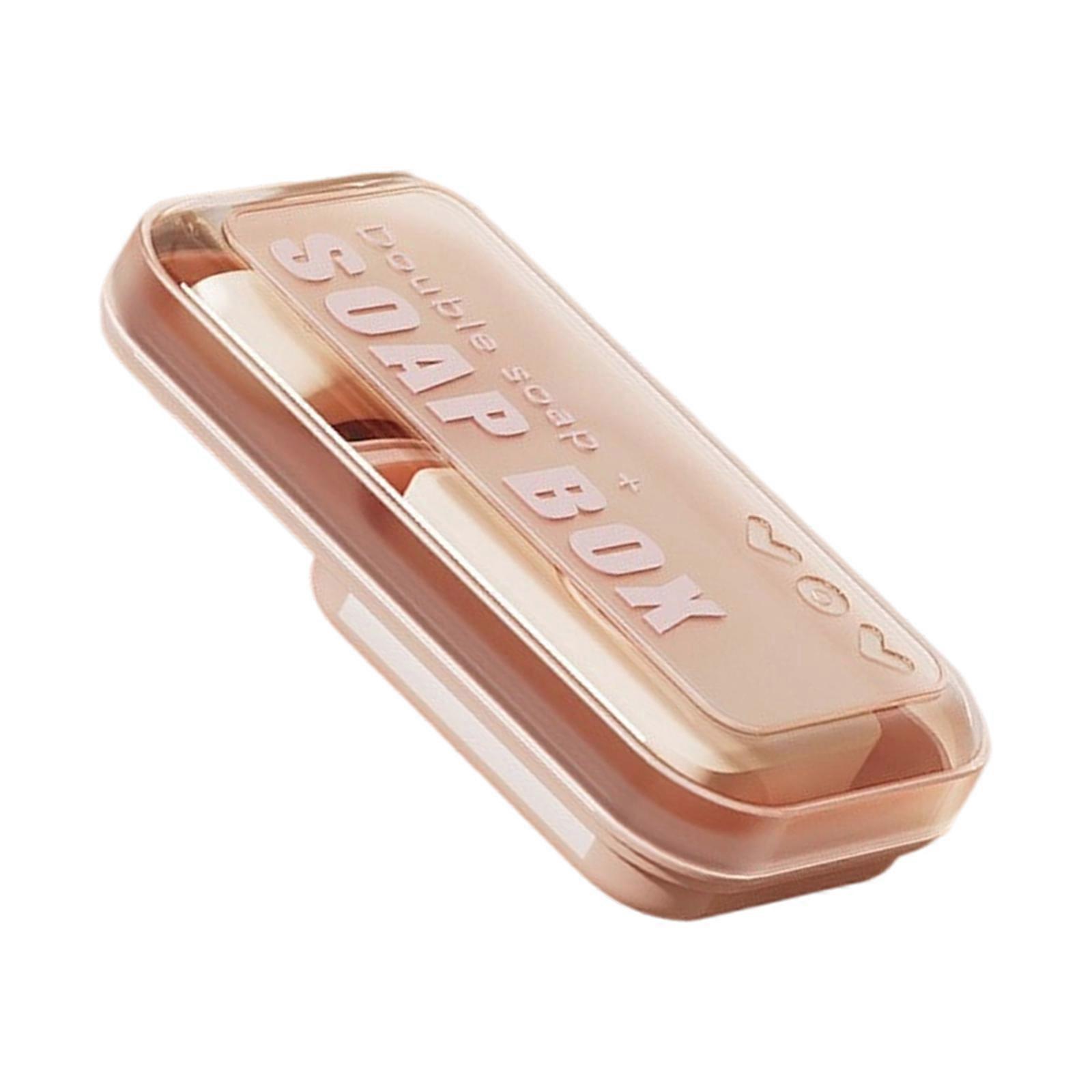 Large Capacity Double Compartment Soap Container Box Tray With Drainage System And Cover For Bathroom Dorm Travel  Pink