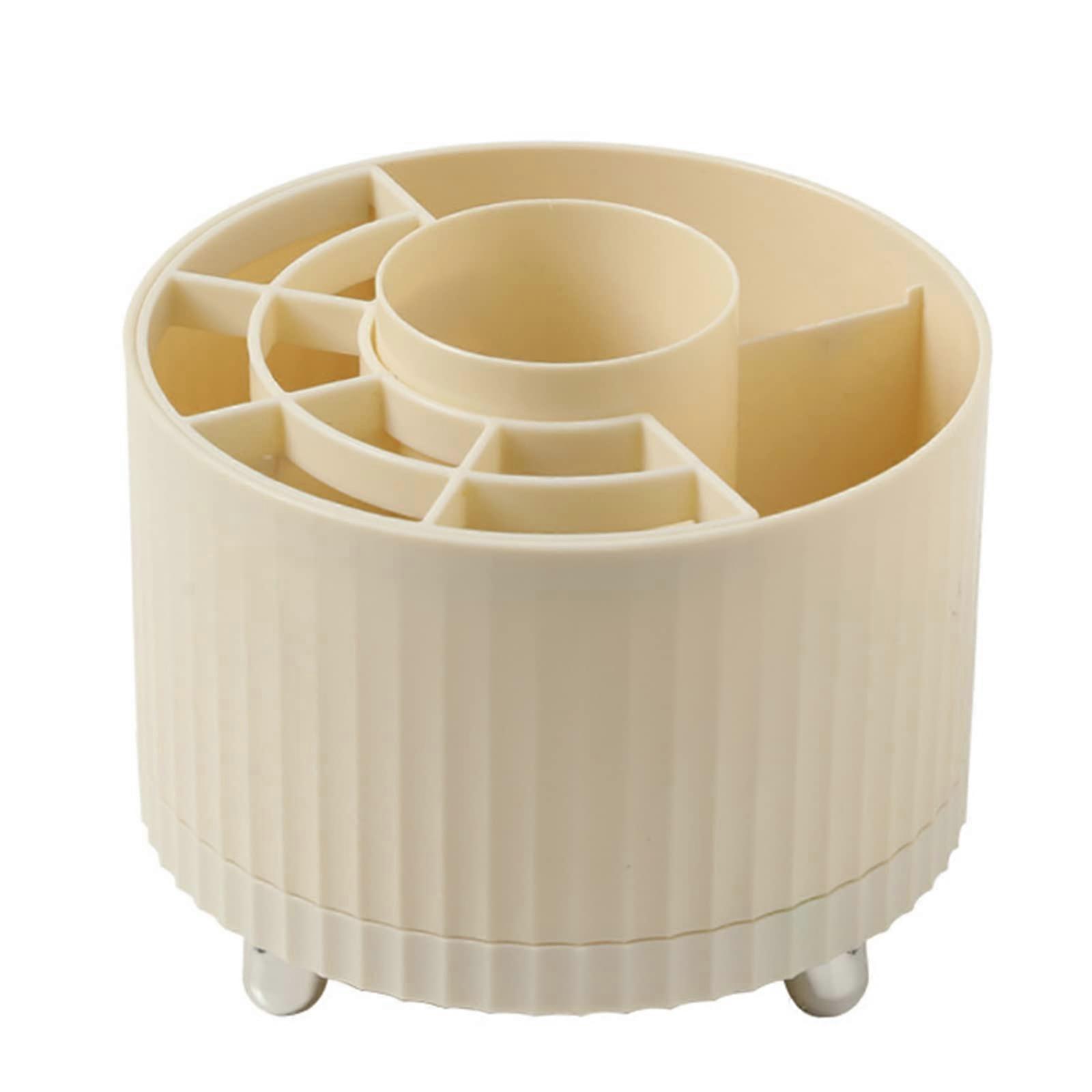 360° Rotatable Desk Pen Holder - Multi-Purpose Rotating Storage Container for Office, Bedroom, Bathroom, Cream Color