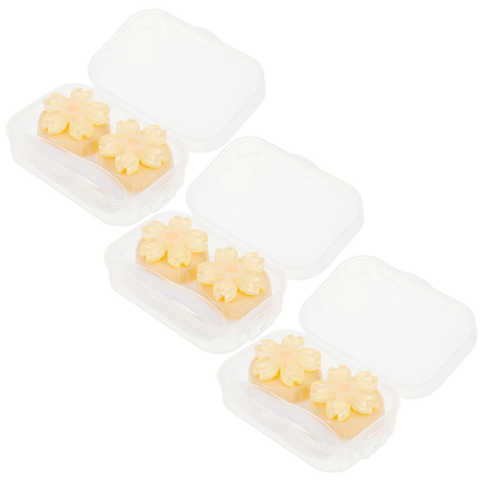 Leak-Proof 3Pcs Contacts Lens Cases Square Storage Boxes Crafted From Yellow Plastic For Everyday Use