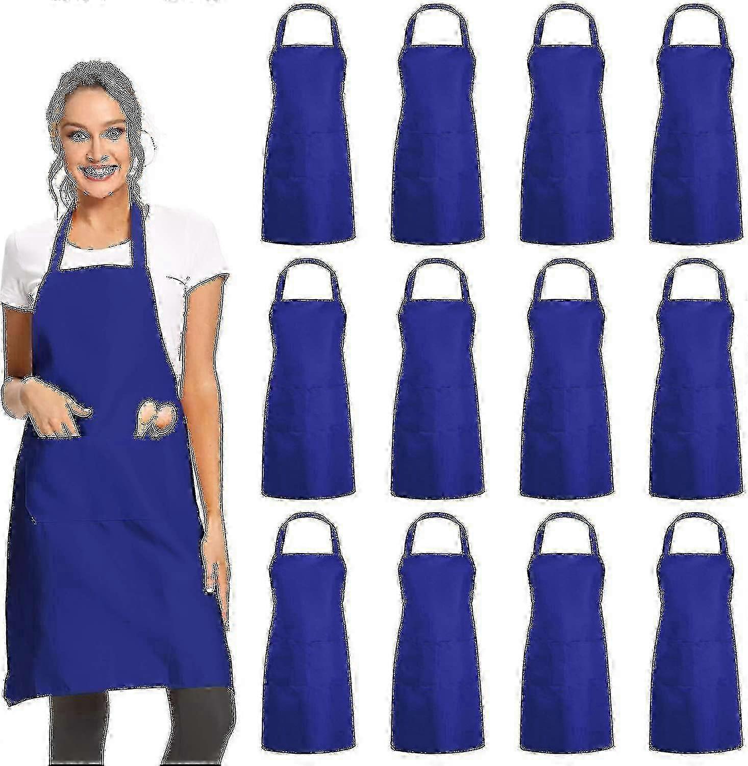 Black bib aprons for commercial use - 12 pack with 2 pockets