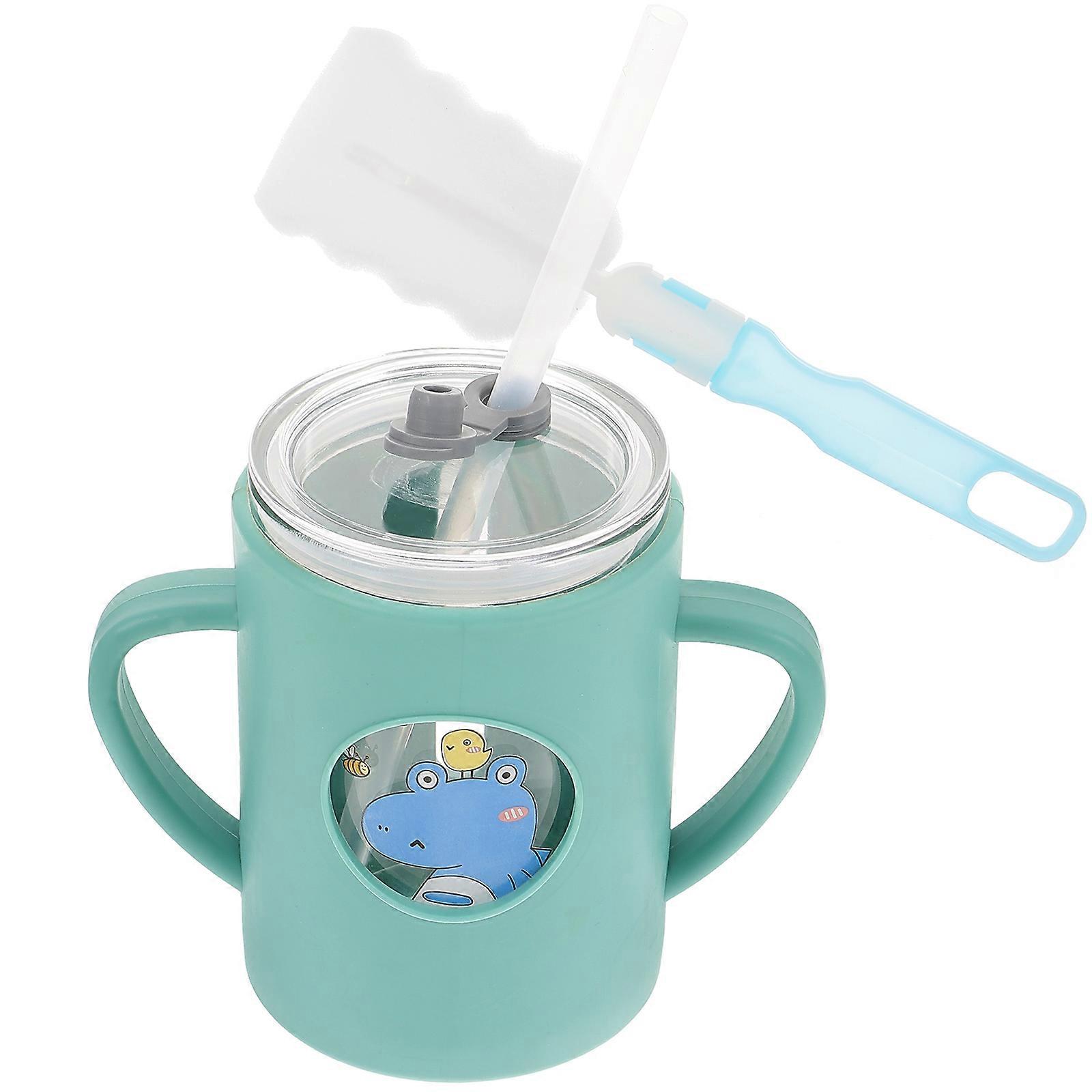 Kids Water Cup With Comfortable Handle Design For Independent Drinking Skills In Blue Color Made Of Silicone And Glass 1Pcs