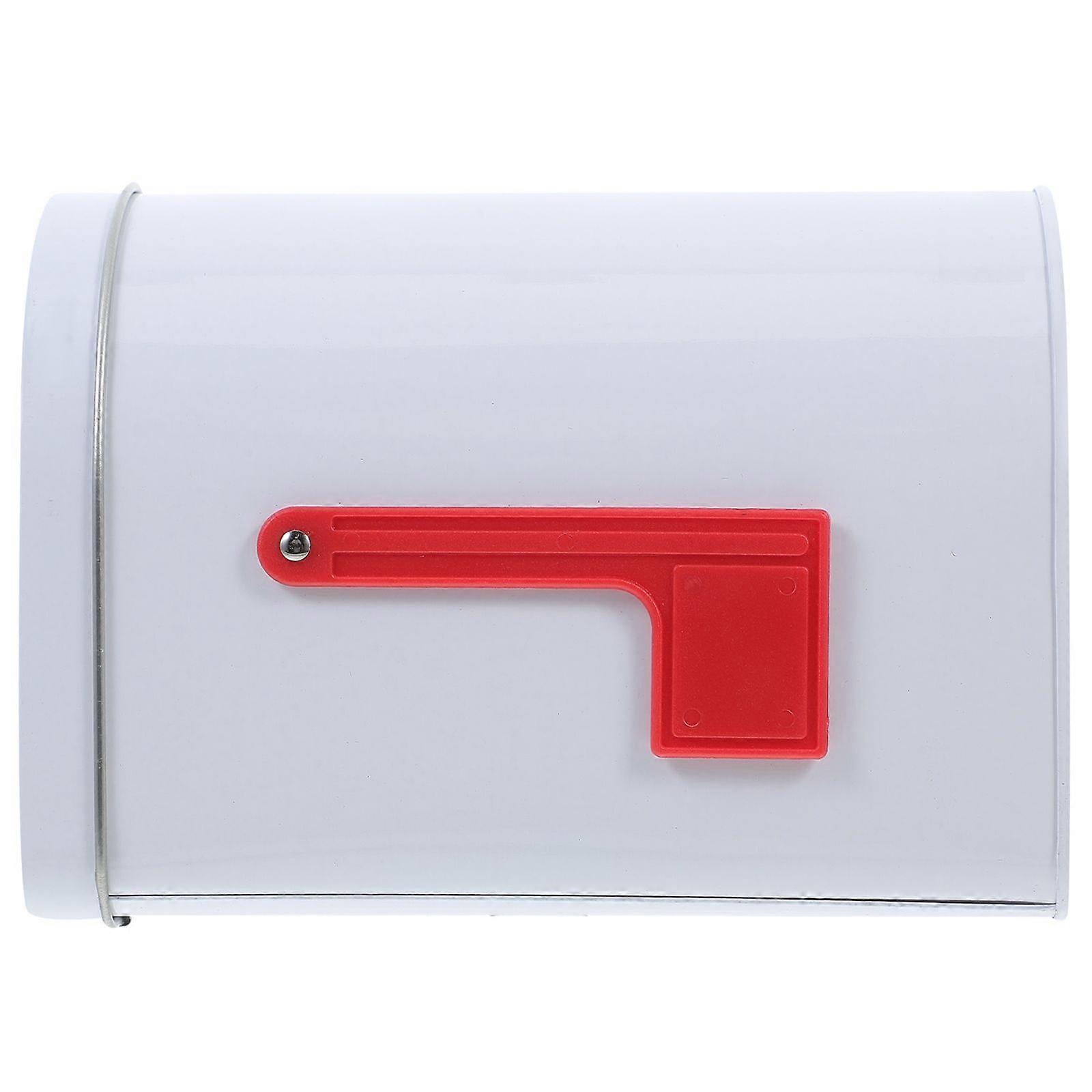 Tinplate Mailbox Toy With Raised Signal Flags Diy Santa Mailbox for Valentine Playhouse Outdoor Play Activities White
