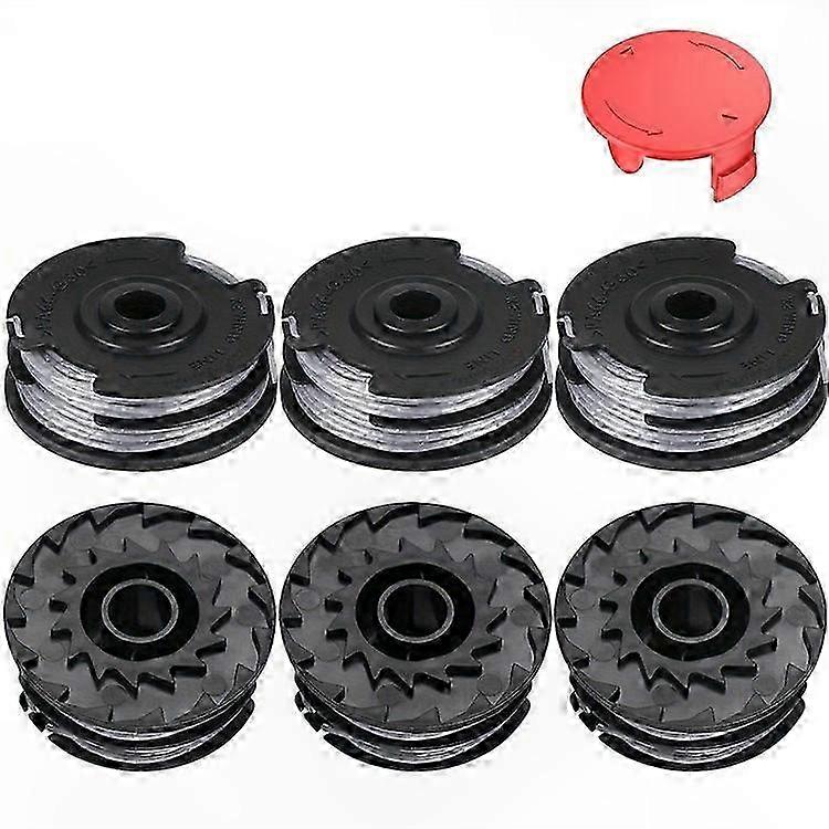 6PCS Lawn Mower Trimmer Spools with 9 + 1 Protection Cap, Compatible with Multiple Models, Durable Replacement Parts Set