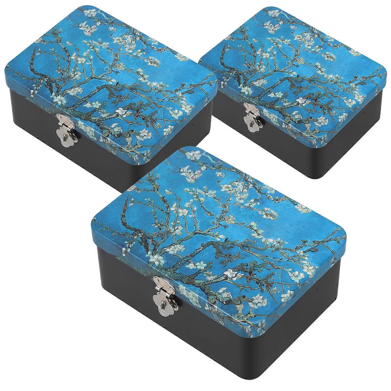 Metal Box for Candy Rectangular Tinplate Storage Box Multi Color for Travel Use 3Pcs