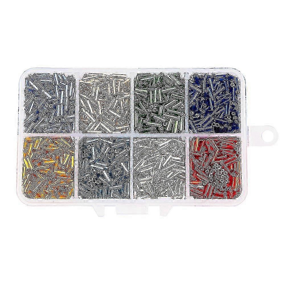 Small Box About 3500pcs 8 Mixed Colors Silver Lined Glass Bugle Bea...