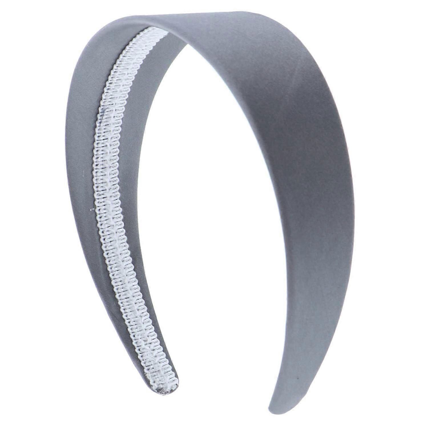 Faixa de cabeça rígida de cetim cinza de 2 polegadas de largura sem dentes para mulheres e meninas cinza