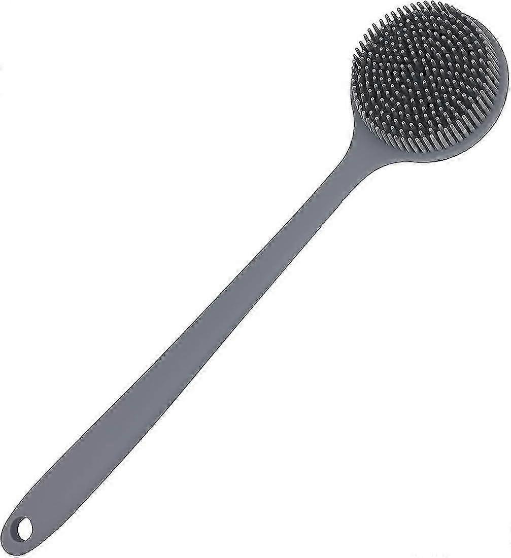 Long Handle Soft Silicone Back Scrubber Shower Brush - Gray