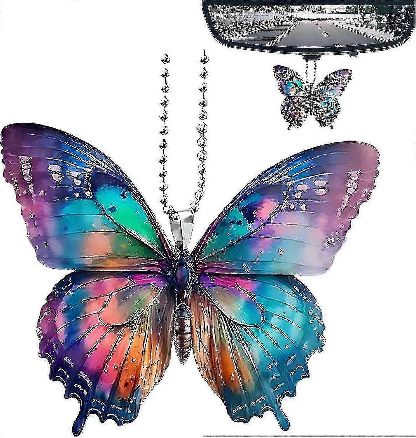 Unique Butterfly Car Pendant,Colorful Decorative Acrylic Rearview M...