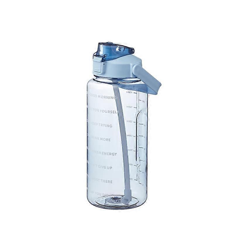 Gym Drinks Bottle 2L Water Bottle With Straw Leak-Proof Time Marker Portable Blue
