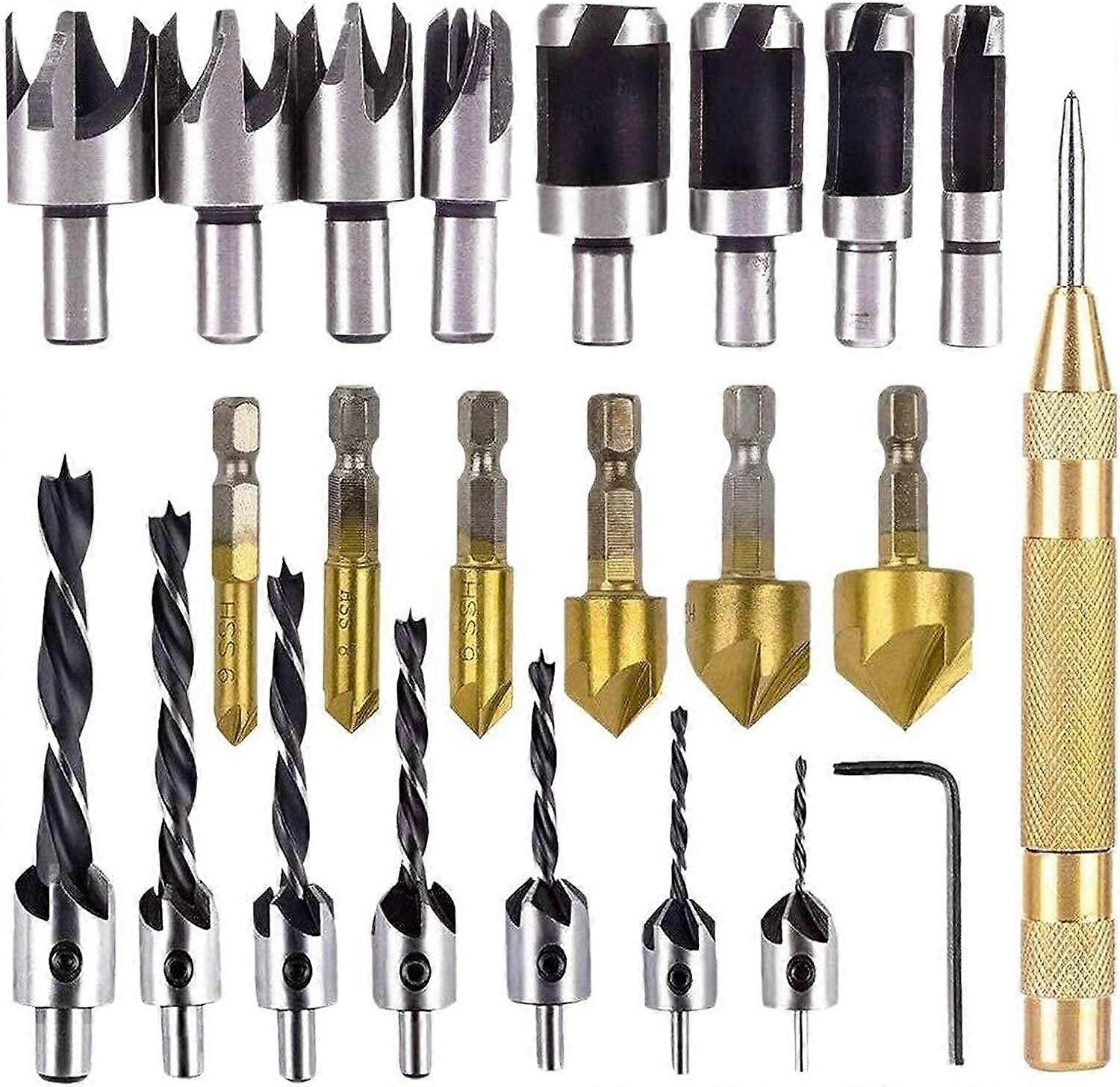 Cobalt Drill Bit Set, 23Piece Woodworking Chamfer Countersink Bits for Wood, Countersink Drill Bits, Assorted Sizes