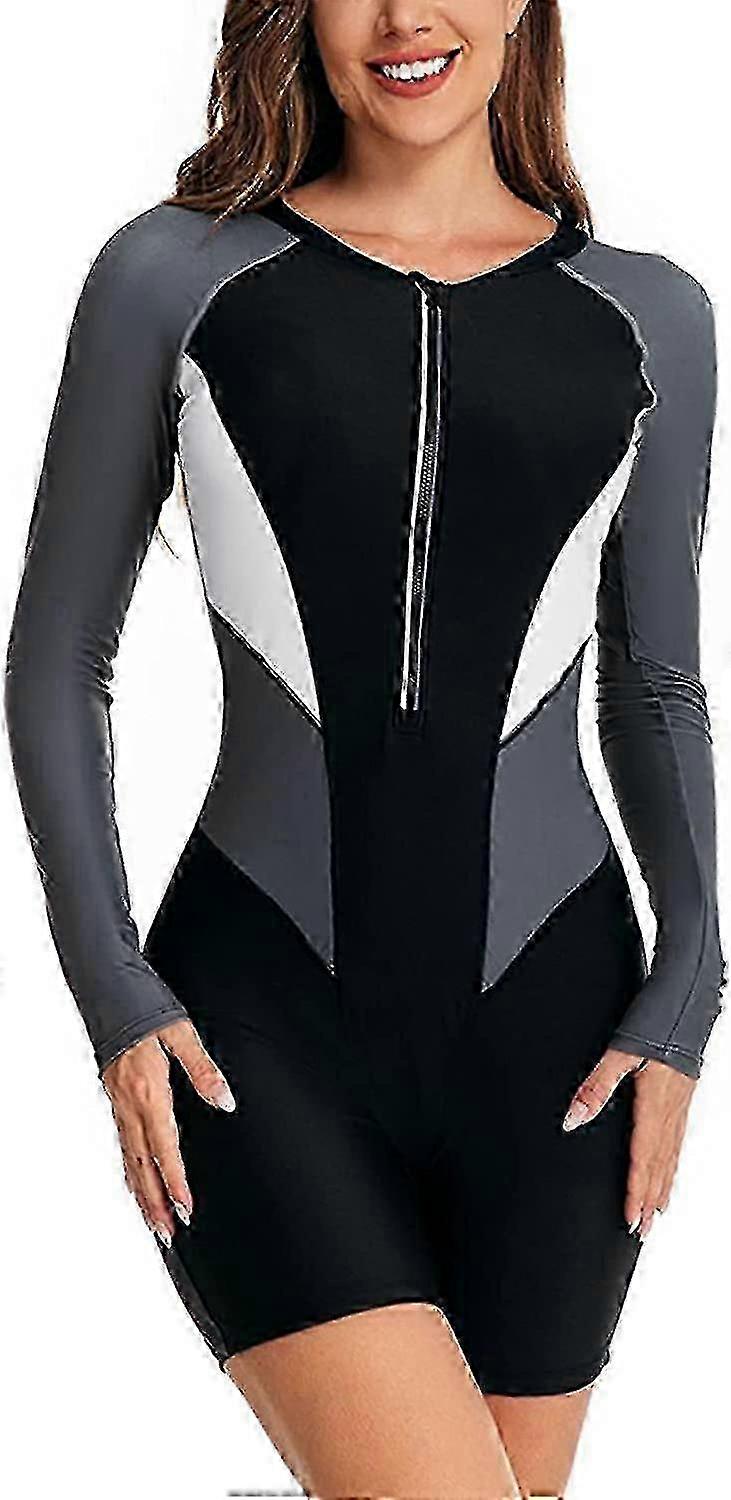 Women's Long Sleeve Zip-Up Rash Guard for Surfing and Swimming