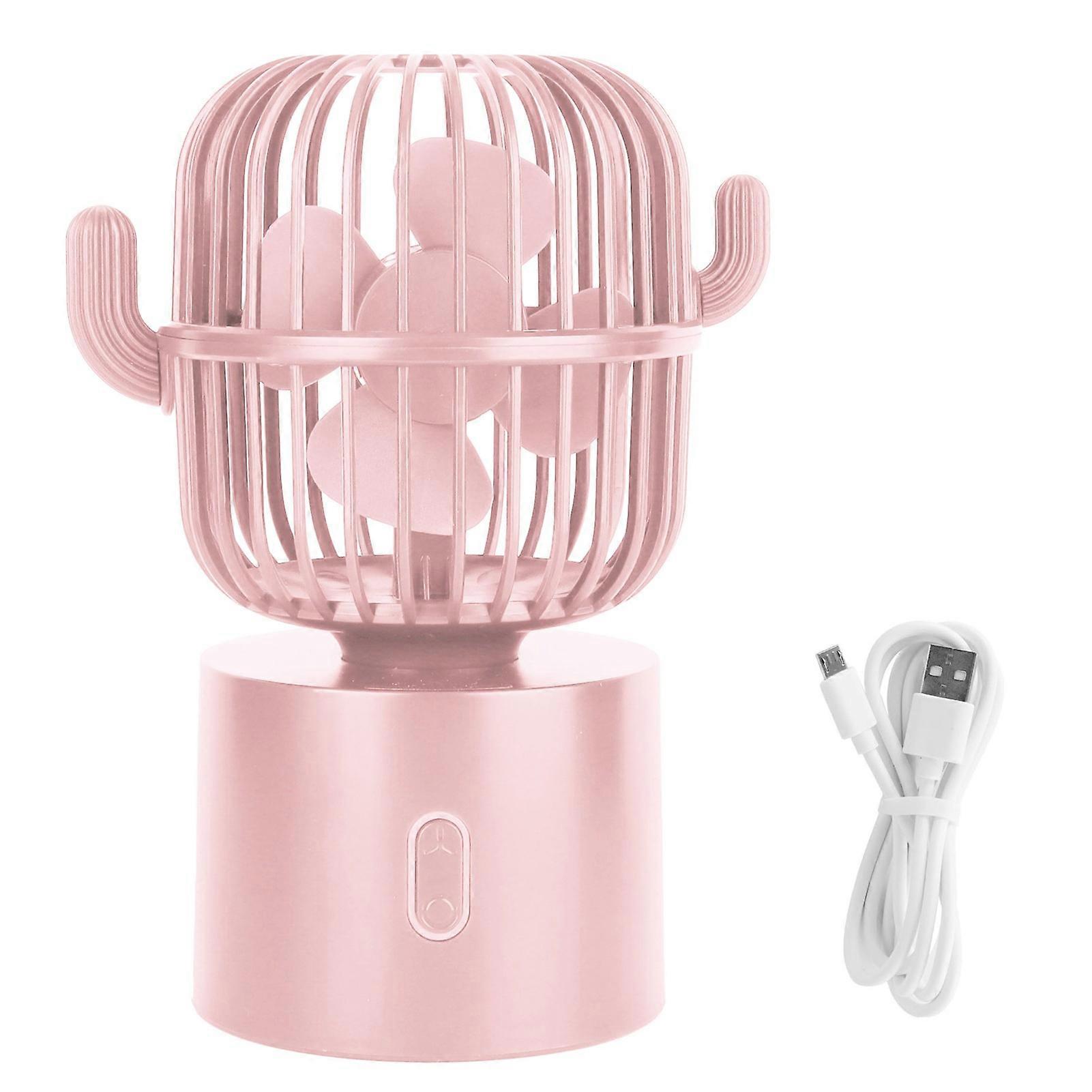 Pink Cactus Mini Fan: USB Rechargeable, Portable Desktop Fan with Adjustable Speeds for Home/Office