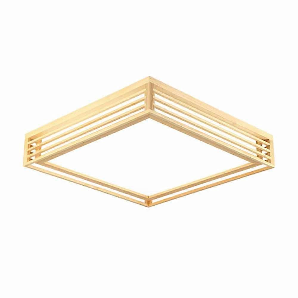 Wooden LED Square Flat Ceiling Lighting Nordic Design 3000-6000K Dimmable Energy-Saving 17.7-Inch Tatami Side-Emitting
