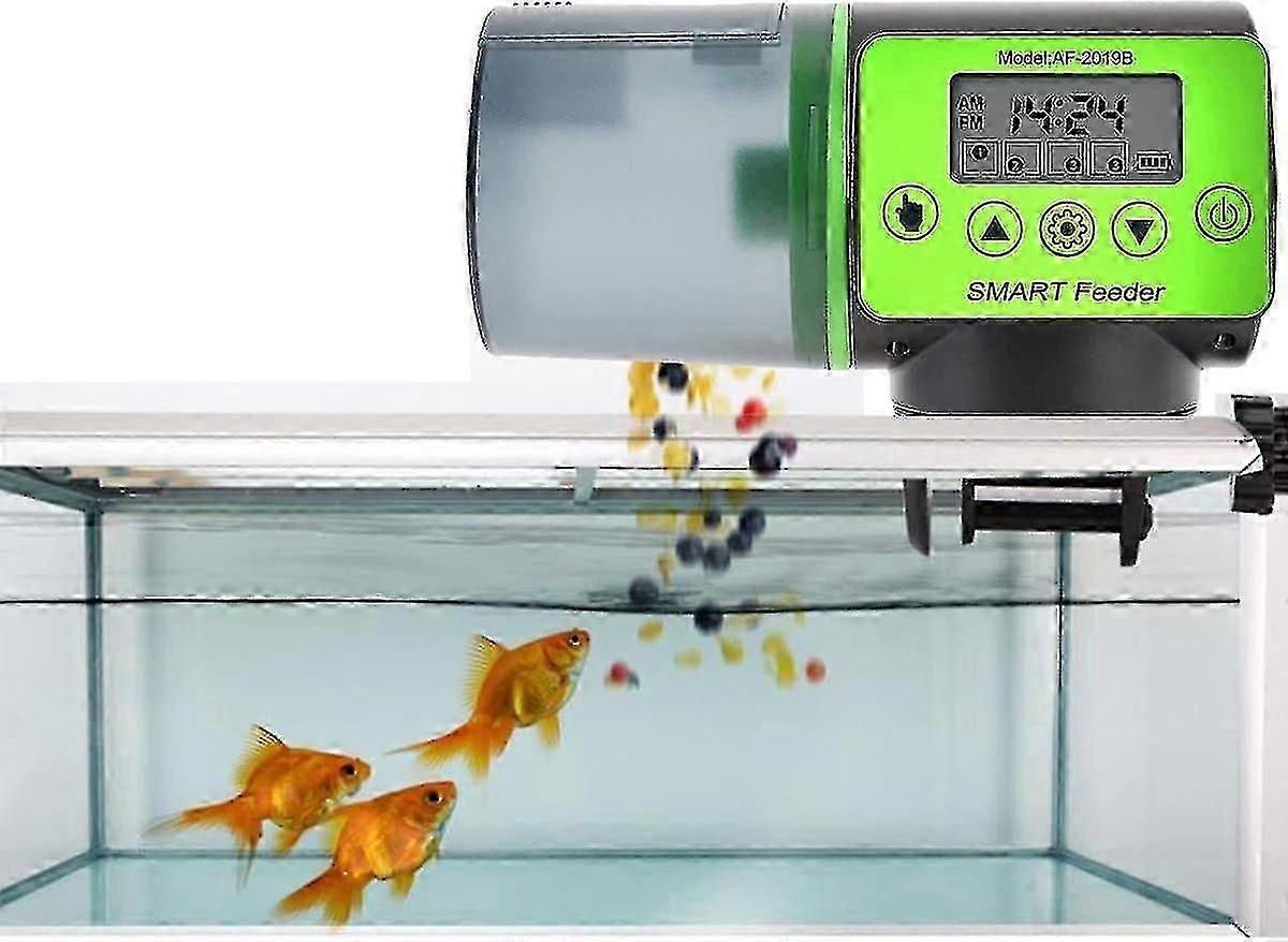 Automatic Fish Feeder with Programmable Timer & LCD Display for Aquarium Tank, 2.4L Capacity