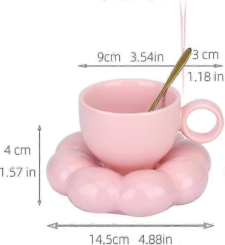 Ceramic Coffee Mug,Cloud Coffee Cup and Saucer Set,Cute Mug(Pink)