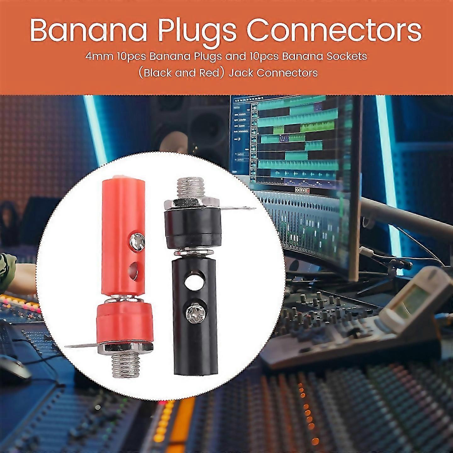 For 10x Banana Plugs And 10x Banana Sockets Blackred Jack Connectors
