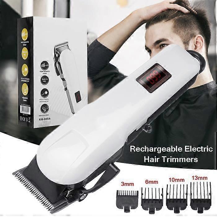 Kemei Cordless Rechargeable Hair Clipper - Electric LCD Beard Trimmer + 4 Combs 220V