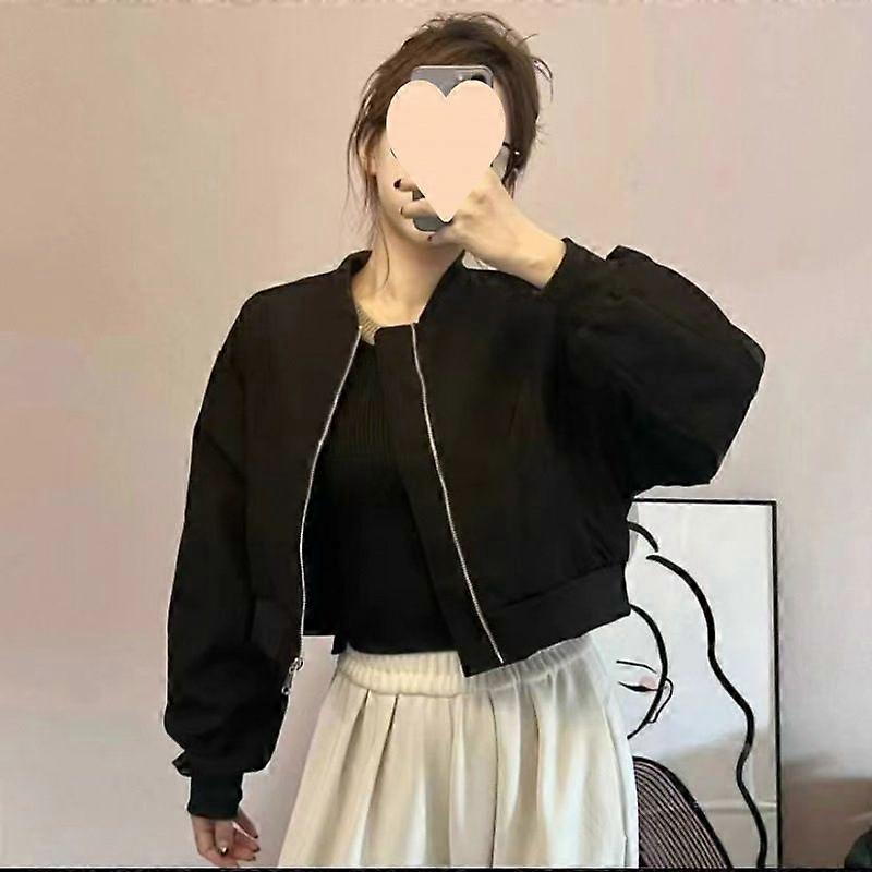 Spring And Autumn Korean Version Stand-Up Collar Loose Short Baseball Jacket Solid Color Versatile Student Coat For Women's Fashion