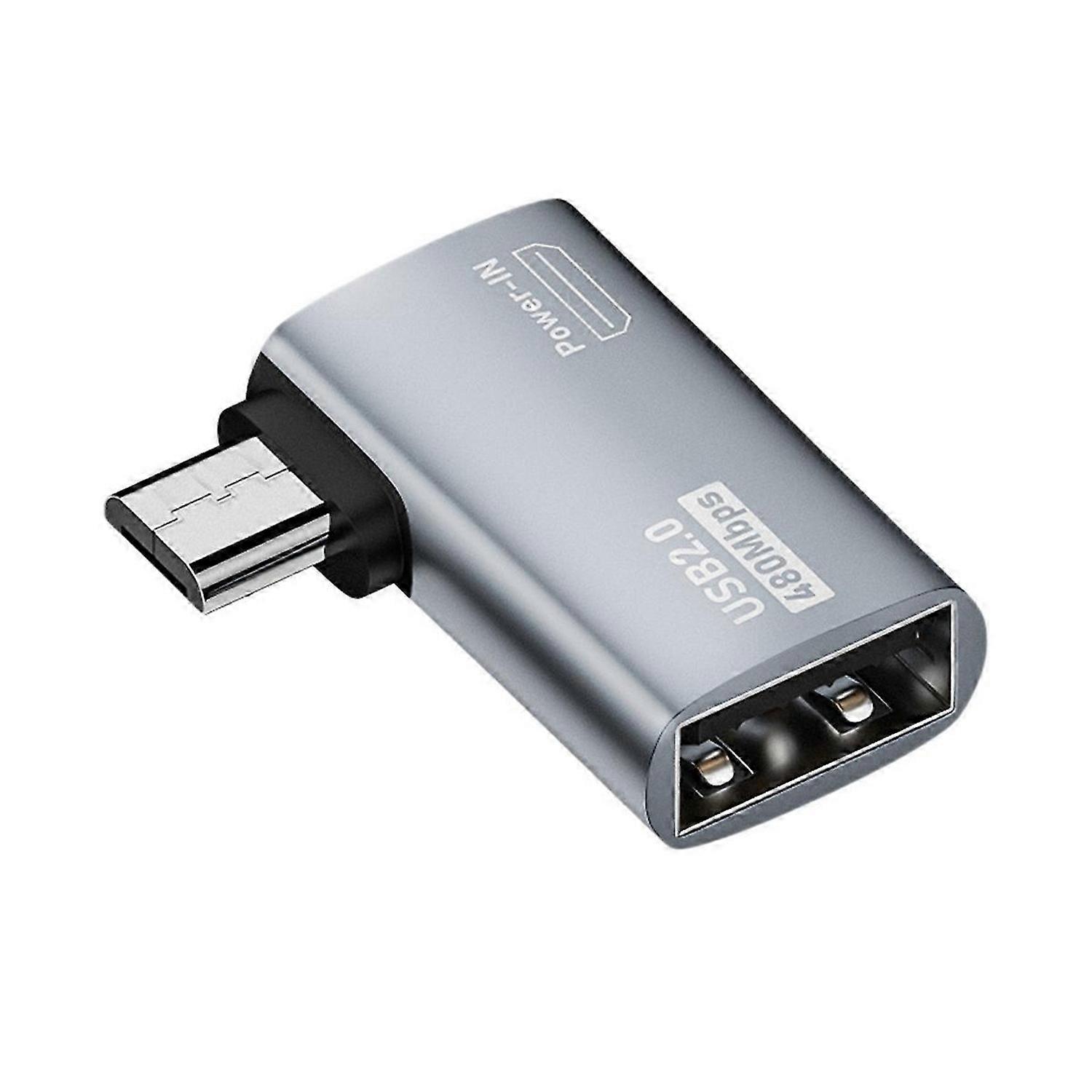 4K OTG Cable Adapter Power Supplied Micro-USB to USB with Angle Design. Suitable for Tablet, TV(Left