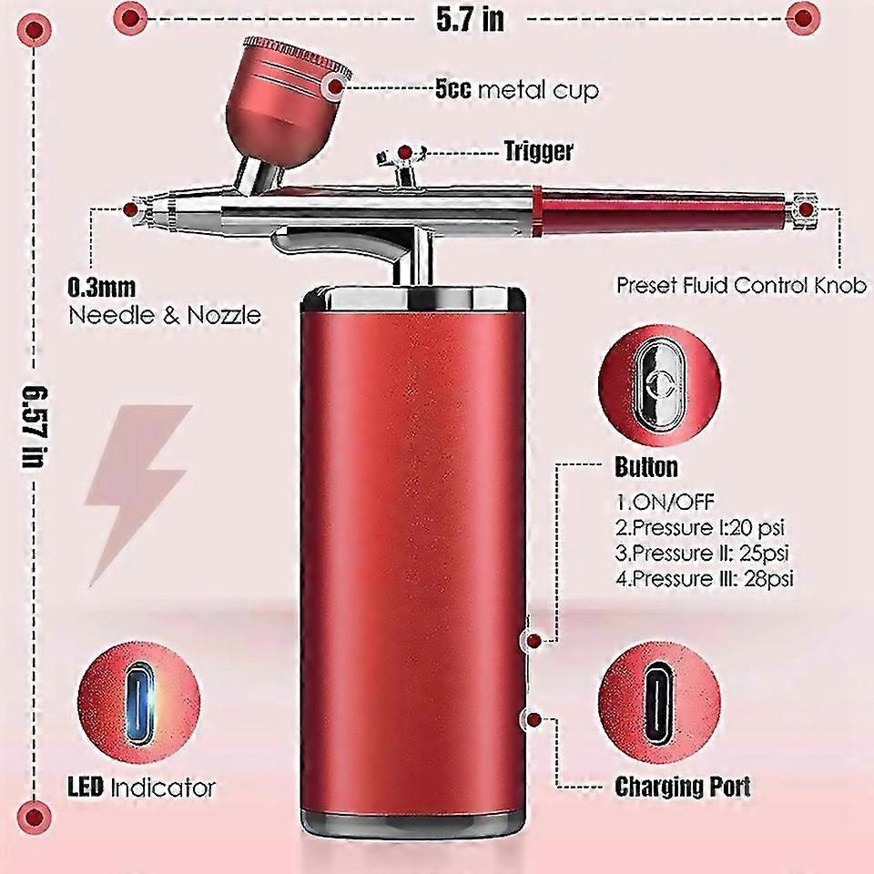 For Portable Rechargeable Wireless Airbrush With Compressor Red