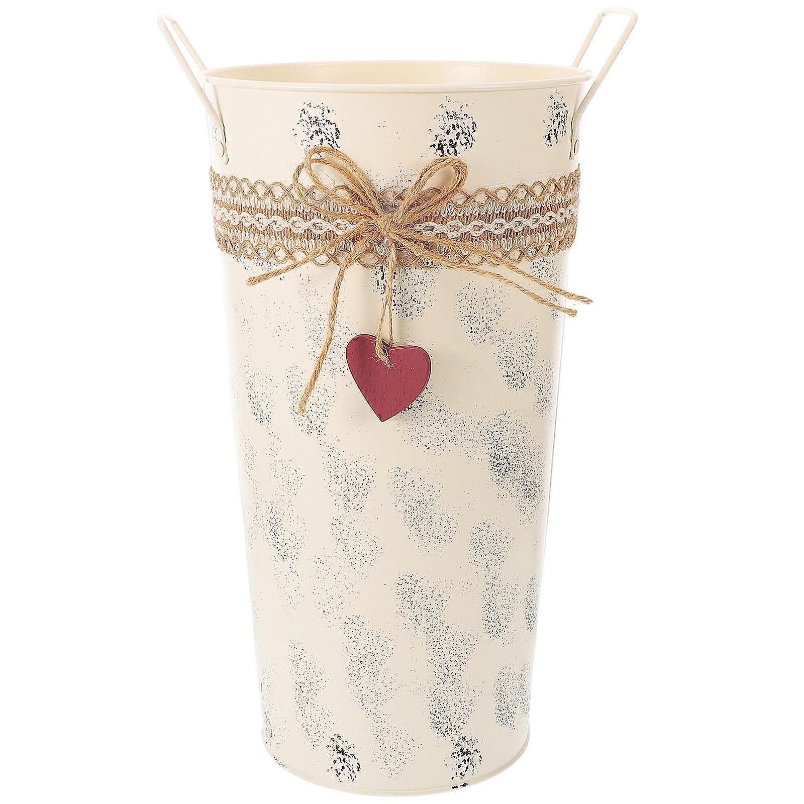 Retro Iron Flower Bucket Practical Iron Drum for Storage Use 1Pcs Beige