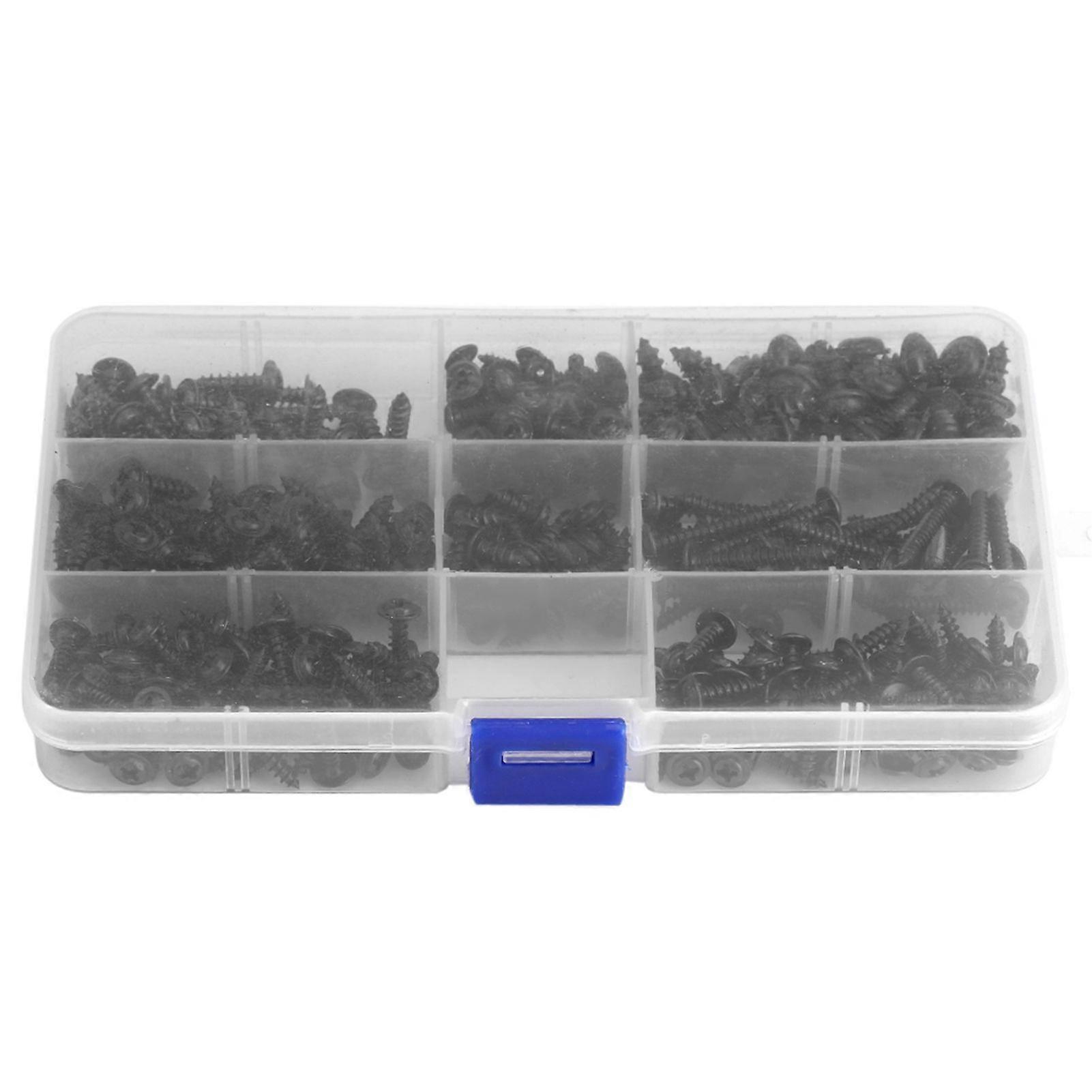 340Pcs Flange Self Tapping Screws Bolt Cross Head Black Assorted Set with Case