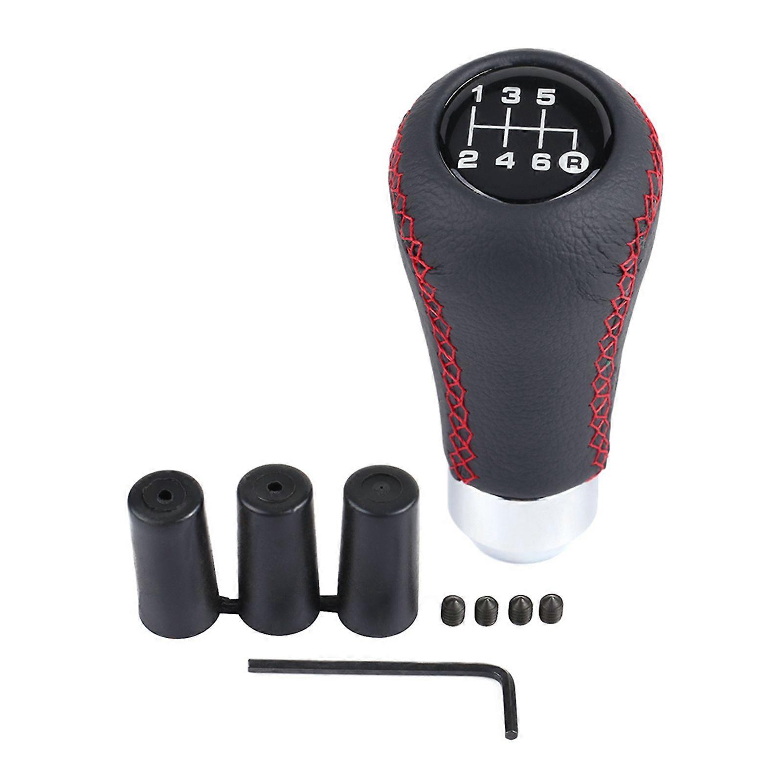 Universal Car Vehicle 6 Speed Gear Shift Knob PU Shifter Stick with 3 Hoses Red