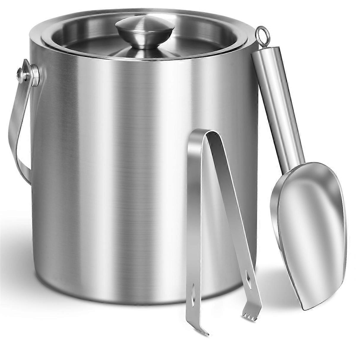 Ice Bucket with Lid & Tong- Well Made Insulated Stainless Steel - Ideal for Cocktail Bar, Parties,