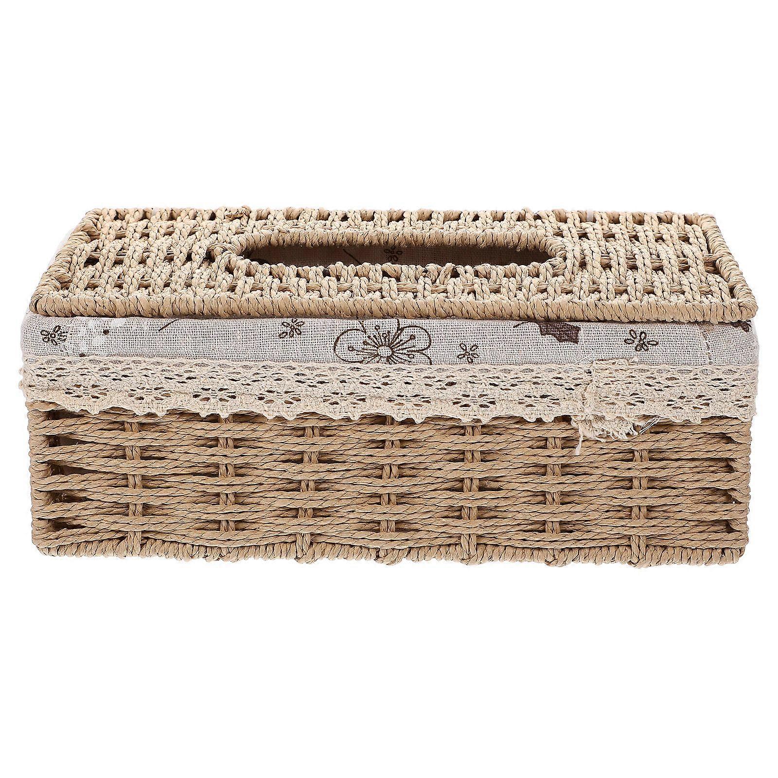 Beige Handwoven Grass Woven Tissue Box for Convenient Home Use