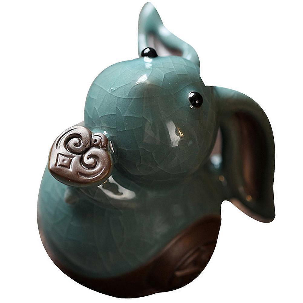 Rabbit Statue Tea Pet Ceramic Set for Decoration 4Pcs Light Green