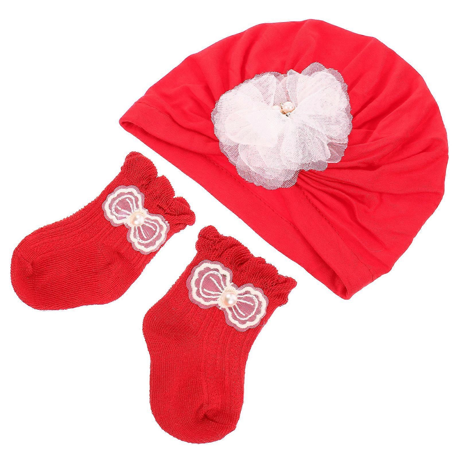 Infant Socks And Baby Hat Bundle For Newborns Ideal For Christmas And Birthdays With Comfortable Cotton In Red 4Set