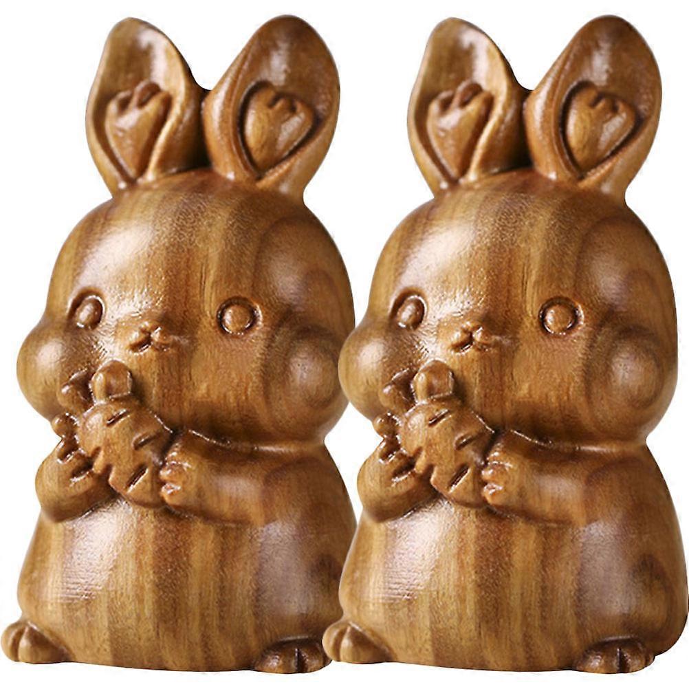 Wood Caving Rabbit Statues 8 Pcs Assorted Color Decorative Craft For Home Office Collectibles