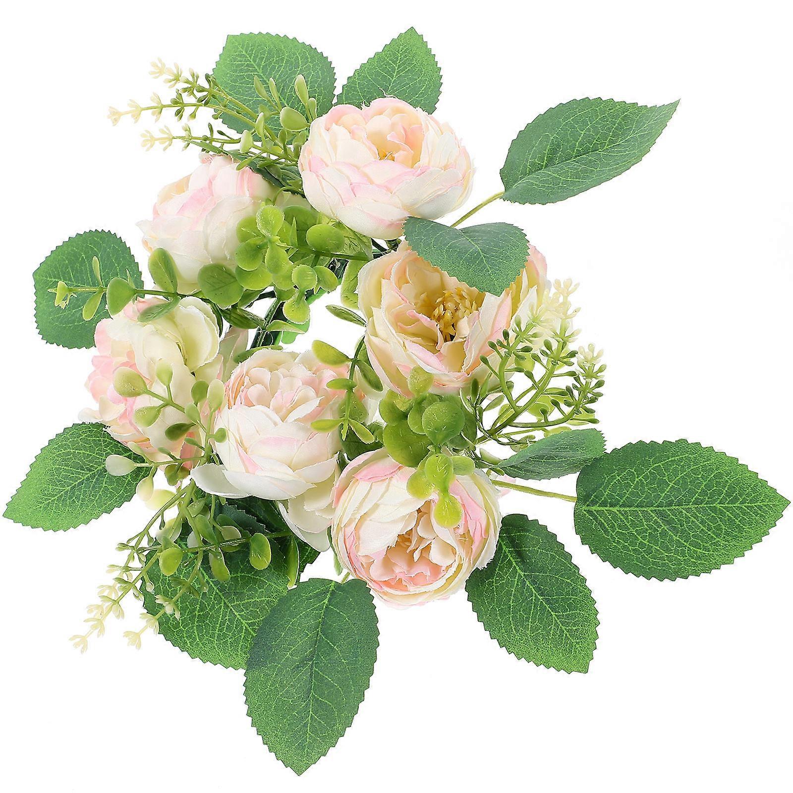 Candle Ring Artificial Peony Flower Wreath for Decorative Table 4Pcs