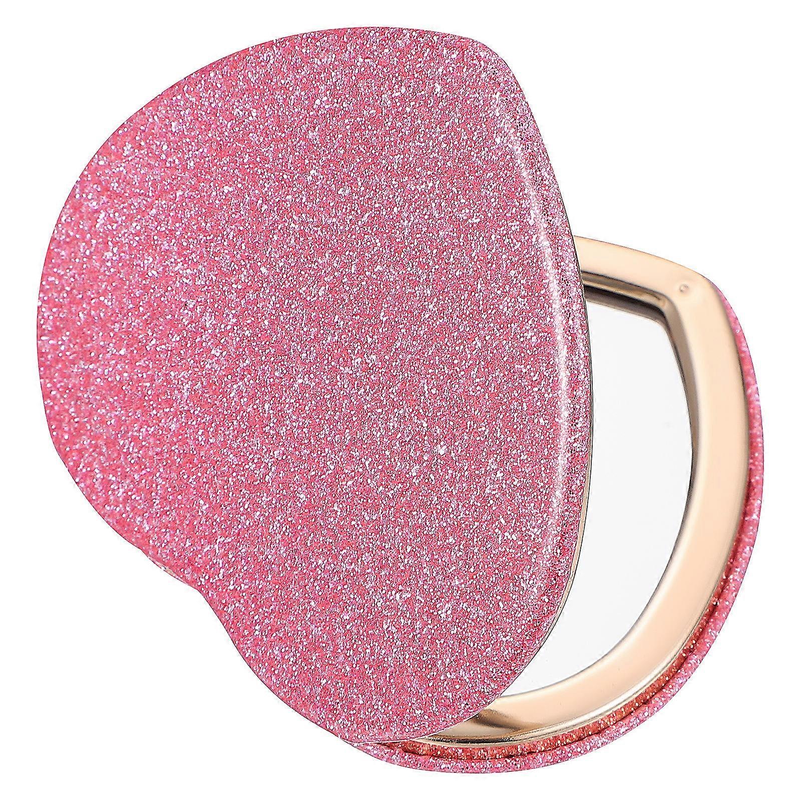 Portable Folding Shaped for Makeup Use 2Pcs Pink Compact Mirror