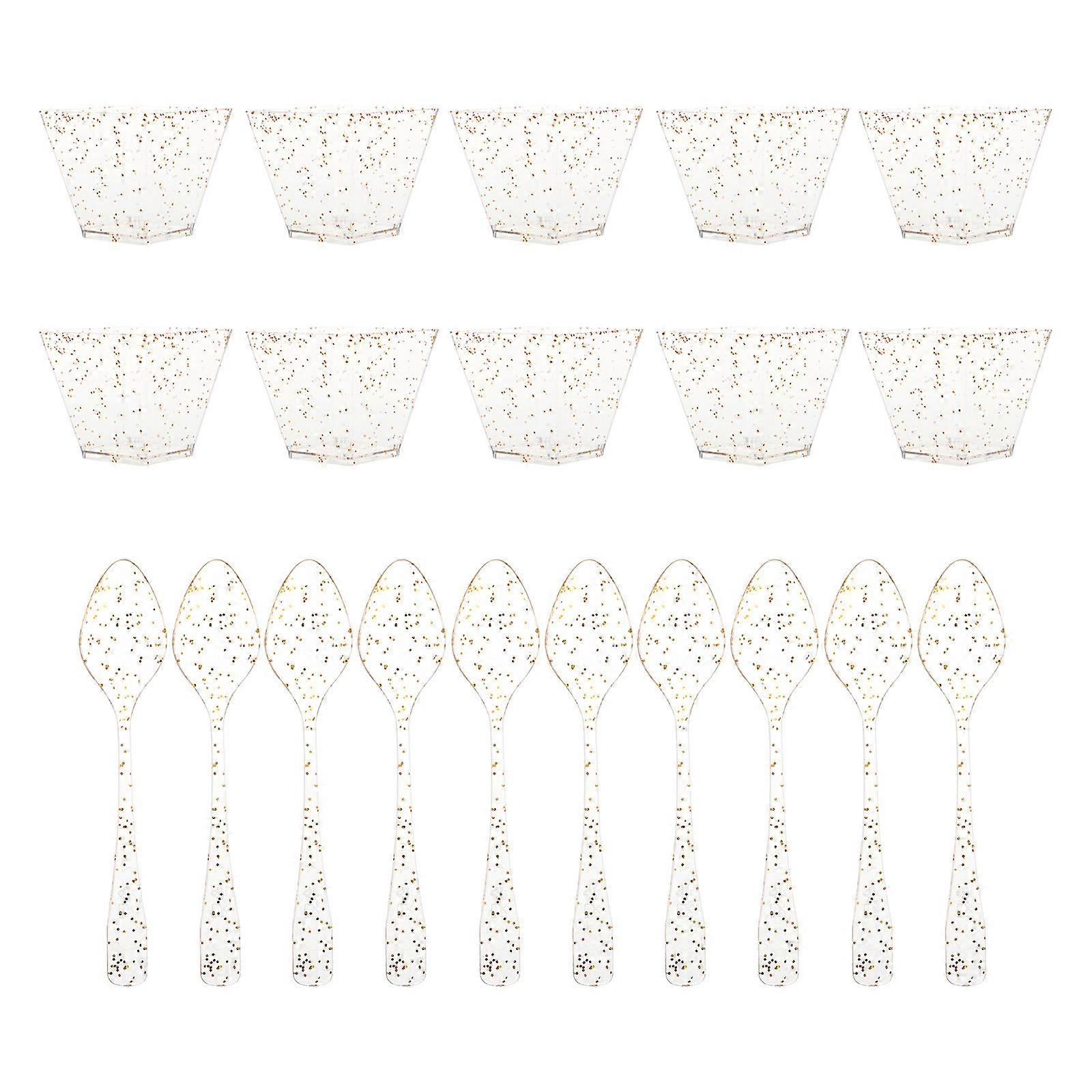 Plastic Ice Cream Cups Pudding Storage Cups Restaurant Trapezoidal Simple Design 20Spoons