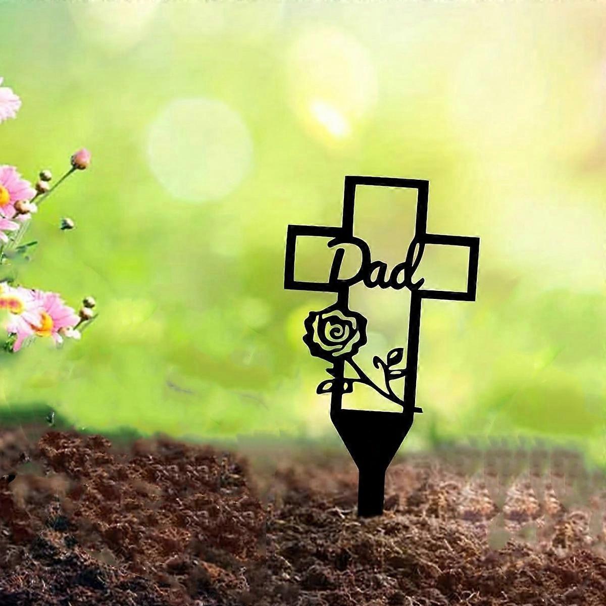 1PC Flower Cross Memorial Stake for Dad for Garden Cemetery Graveyard Remembrance Decor
