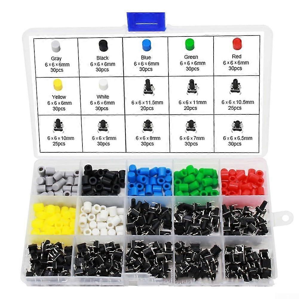 Robust Tactile Push Button Selection Kit For Electronics Prototyping, Component Set, Various Sizes, Arduino Compatible