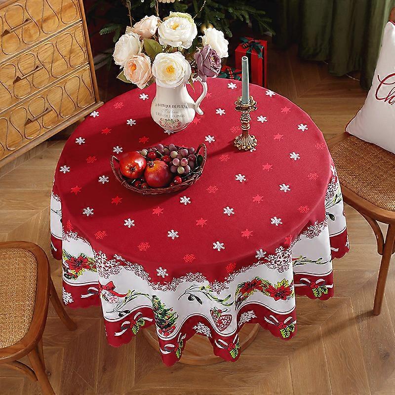 New Christmas tablecloth polyester snowflake Christmas tree red print waterproof and anti-fouling decorative tablecloth tablecloth pattern four round