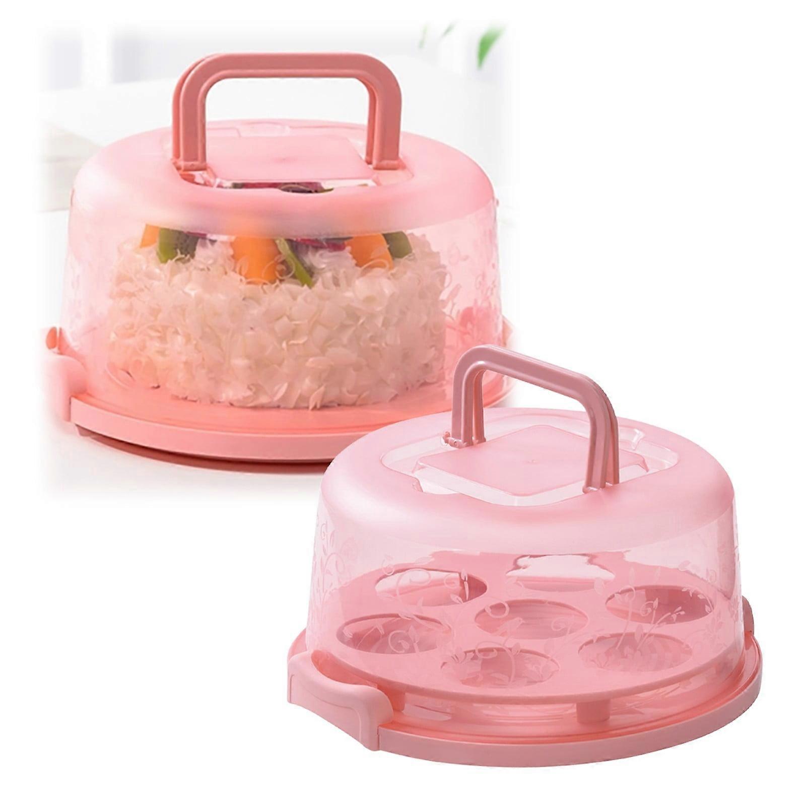 Cake Container Plastic Cover Lid Cake Cupcake Holder Portable Round Two Base For Cookies Fruit Etc